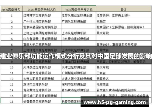 建业俱乐部功能运作模式分析及其对中国足球发展的影响